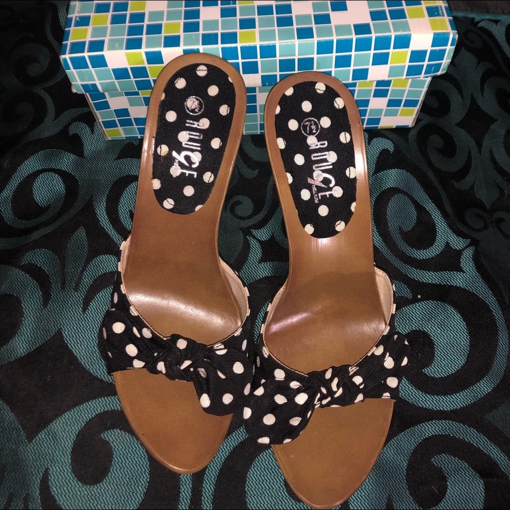 Rouge Black and White polka dot heels with bow